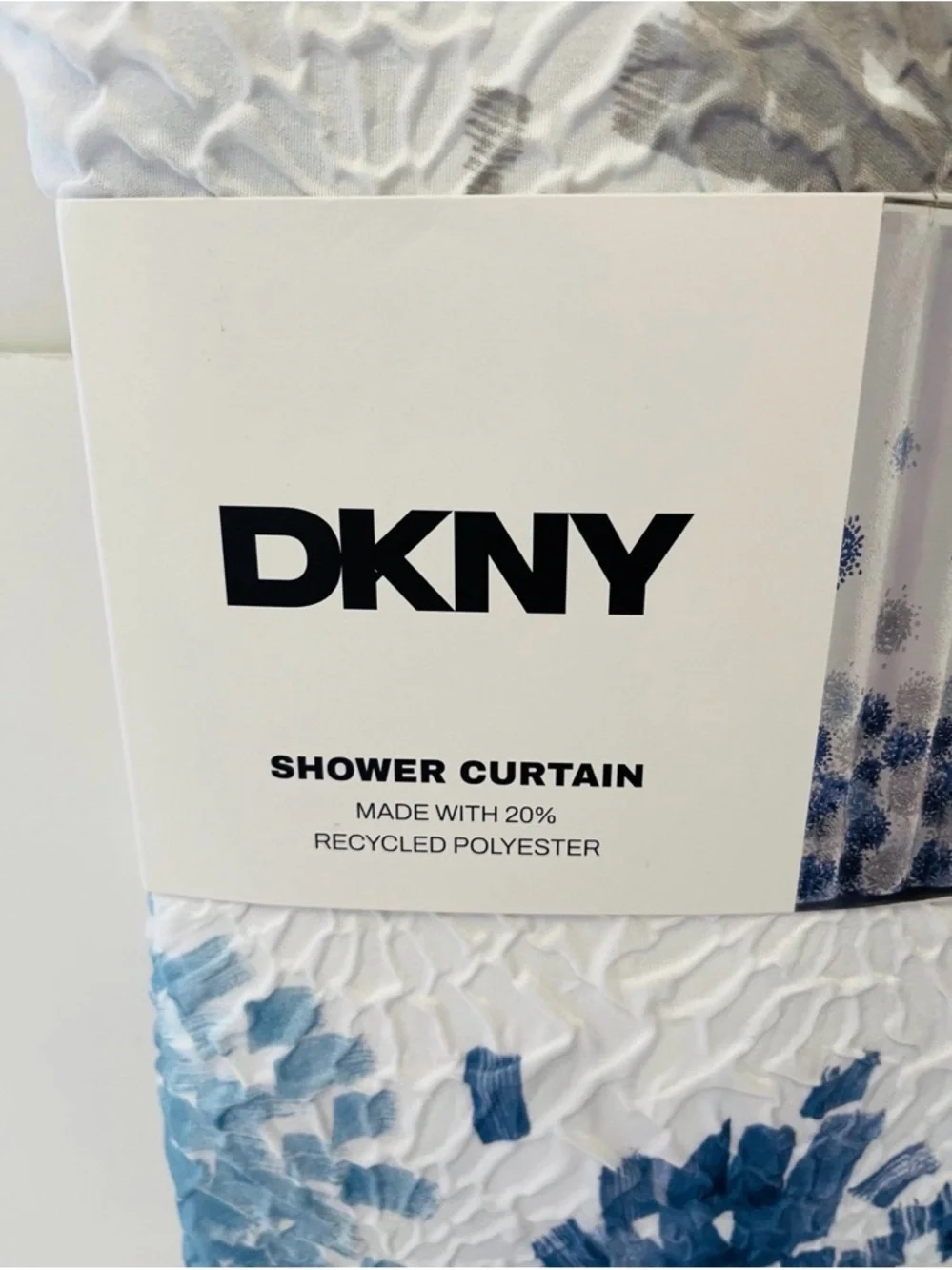DKNY Brushstroke Floral Microsculpt Shower Curtain White Blue Gray 72” x 72”